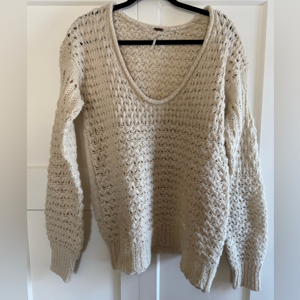Free People Cream Scoop Neck Sweater